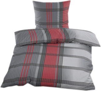 Casa Colori Bettwäsche Seersucker Bettwäsche Garnitur 135x200 Reißverschluss, Seersucker, 2 teilig, in Anthrazit Rot Kariert