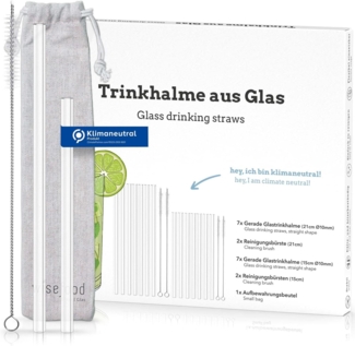 wisefood Trinkhalme Glas Trinkhalm Set: 14 Halme + 4 Bürsten - 18, (14-tlg)
