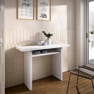 Dmora - Ausziehbarer Tisch Rodella, ausziehbare Zusatzkonsole mit Mehreren Positionen, klappbarer Esstisch mit klappbarer Platte, 110x33/66x75 cm, Weiß