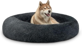 lionto Donutbett für Hunde und Katzen, Flauschiges Hundebett rund für kleine und große Heimtiere, Ø 120 cm, weiches Katzenbett aus kuscheligem Plüsch, Hundekissen mit extra Dicker Füllung, dunkelgrau