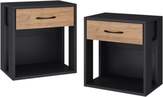 Vicco Nachtschrank Virela, Anthrazit/Goldkraft Eiche, 39 x 41 cm 2er Set
