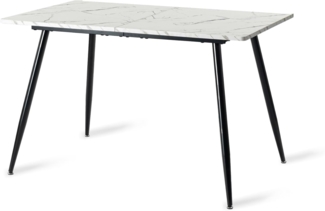 FurnitureR Rechteckiger Esstisch, L-120 cm für 4-6, Elegantes Design, Platte aus weißem Marmorimitat, mit Metallbeinen, vielseitige und minimalistische Akzente, Küchentisch