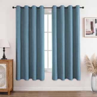 CUCRAF Vorhang 100% Blickdicht Leinen Gardinen mit Ösen Verdunklungsvorhänge Gardinen Himmelblau H175 x B140 cm 2er Set, Thermovorhang Kälteschutz Schallschutz Vorhang für Wohnzimmer Schlafzimmer