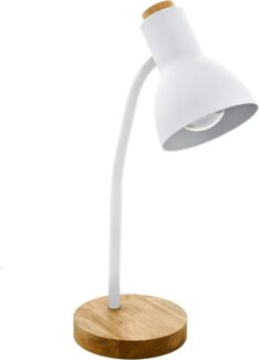 Eglo 98832 Tischleuchte VERADAL E27 1X40W Holz, Kunststoff, Stahl weiss, braun B:12,5 H:49cm mit Kabelschalter