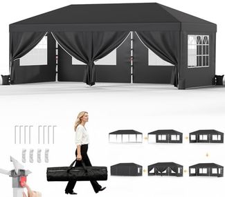 JUMMICO Pavillon 3x6 Wasserdicht Stabil Winterfest Höhe Verstellbar,Faltpavillon mit 6 Seitenwänden,Pavillion UV Schutz 50+,Gartenpavillon Faltzelt für Garten, Innenhof, Camping,Gazebo Grau