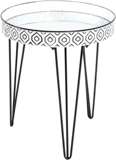 Beistelltisch rund, Spiegelglas/Metall, schwarz-weiß, Ø 45cm