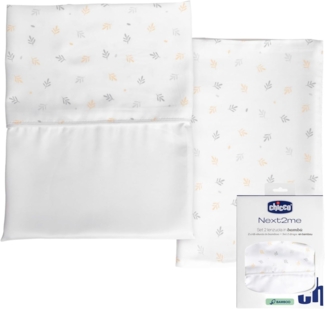 Chicco Bettwäsche-Set aus Bambusfaser, 1 Oberlaken und 1 Bettlaken mit Ecken, kompatibel mit Matratzen 50x83 cm, Fantasie mit Blättchen, aus Bambusfaser