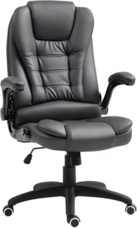 HOMCOM Bürostuhl, Ergonomisch Chefsessel mit Wippfunktion, Hochklappbare Armlehne, Höhenverstellbar Schreibtischstuhl mit Drehfunktion für Home-Office, Kunstleder, Dunkelgrau
