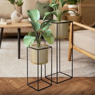 ML-DESIGN Blumenständer Pflanzenständer Set aus Metall Pflanztopf Deko Blumenhocker (2 St), Blumentopfständer Schwarz/Gold Wetterfeste & robuste Blumentopfhalter