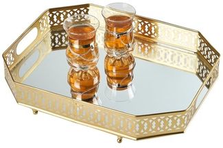 Marrakesch Orient & Mediterran Interior Tablett Spiegeltablett Eckiges Tablett Agata 34cm groß Ramadan Deko, Handarbeit