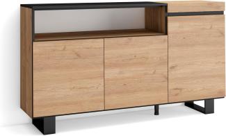 Skraut Home | Sideboard, Highboard | Kommode, Komodenschrank | 150x87x35cm | 3 Türen | Industriedesign | Moderner Stil | Eiche Schwarz