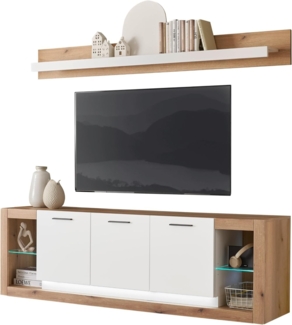 TV-Lowboard und Wandboard Rivian in weiß matt und Eiche 198 cm