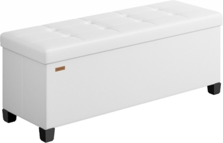 SONGMICS Sitzhocker mit Stauraum, klappbare Sitzbank mit Beinen, 38 x 110 x 40 cm Fußbank, Aufbewahrungsbox, bis 300 kg belastbar, für Wohnzimmer Schlafzimmer Flur, Wolkenweiß LSF0514W02