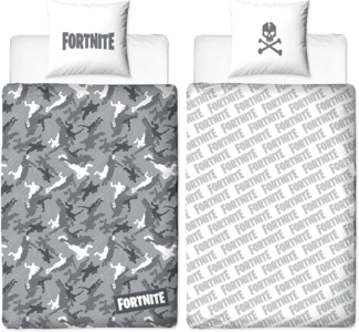 BERONAGE Kinderbettwäsche Fortnite Grey Bettwäsche Linon / Renforcé, 100% Baumwolle, 2 teilig, 135x200 + 80x80 cm