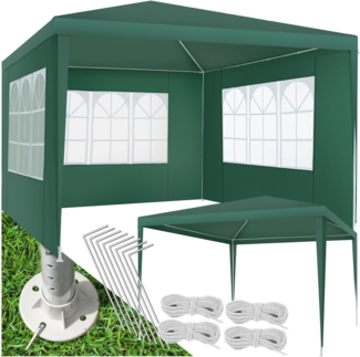 tectake® Pavillon 3x3 m, Zelt groß, wasserdicht, für Garten und Camping, Gartenpavillon, Partyzelt, Event Shelter, Festzelt, Gartenpavillon 3x3 m mit 3 Seitenwänden mit Fenstern, inkl. Heringe - grün