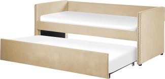 Tagesbett Samtstoff mit Lattenrost Ausziehbar Modern Glamour Ausziehbett für 2 Personen Beige