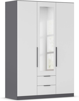 Rauch Möbel Belfast Kleiderschrank, Schrank, Garderobe, Organizer, 3-türig, mit Spiegel, 2 Schubladen, Farbe Weiß/Grau metallic, Schwarz, Kurze Griffleisten Grau metallic, 136 x 197 x 54 cm
