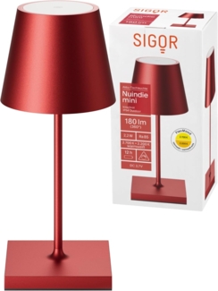 LED Tischleuchte, kirschrot, Aluminium, Touchdimmer, Akku, H 25 cm