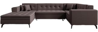 Designer Sofa Neola mit Schlaffunktion Stoff Dunkelbraun Links