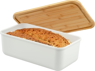Brotkasten mit Bambus-Deckel, Brotbox mit Schneidebrett, Brotkorb weiß
