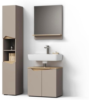 Livinity® Badmöbel-Set Timavo, Greige/Artisan-Eiche, 3 Teile, mit Hochschrank