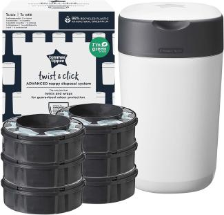 Tommee Tippee Twist and Click Advanced Windeleimer Starter Set, umweltfreundliches System mit 6x Nachfüllkassetten mit nachhaltig gewonnenem antibakteriellem GRÜNFILM