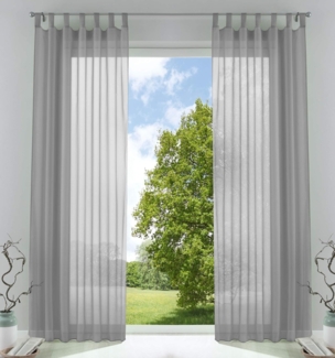 2er-Pack Gardinen Transparent Vorhang Set Wohnzimmer Voile Schlaufenschal mit Bleibandabschluß HxB 225x140 cm Grau, 61000CN