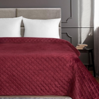 Eurofirany Tagesdecke VELVET2, Steppdecke Samtdecke Karomuster Weicher Überwurf Velours