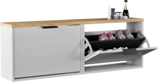 Planetmöbel 2 x Schuhschrank schmal mit 1 Klappe platzsparender Schuhregal mit 2 Ablagen, Schuhkommode für Diele, Flur, Garderobe 60 x 23 x 42,5 cm, weiß grau