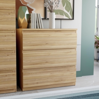 FORTE EDMORE Moderne Kommode 80 mit 3 großen Schubladen, Mauvella Eiche Dekor, 77,2 cm breit x 79,8 cm hoch x 42,2 cm tief