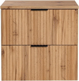 Vente-unique - Waschbeckenunterschrank hängend mit Ablagen & Aufsatzwaschbecken quadratisch – Streifenoptik – Hell-Natur – L60 cm – ZEVARA