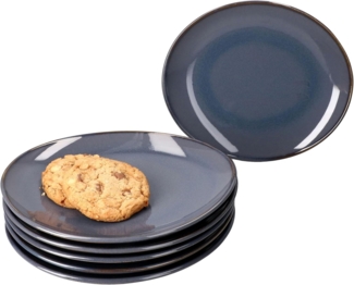 MÄSER Frühstücksteller Mäser 6x Natural Kuchenteller oval Steingut Frühstücks-Teller blau