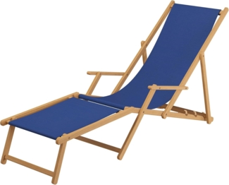 Holz-Liegestuhl Gartenliege mit viel Zubehör nach Wahl Stofffarbe blau V-10-307N