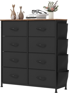 YITAHOME Kommode,Kommode mit 8 Schubladen,Kommodenschrank mit Haken und Seitentaschen,Stoffschubladen mit Griffen,Metallgestell,Dauerhaft,Schwarz