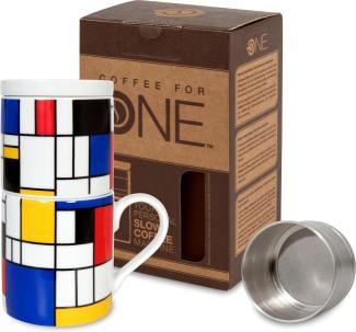 Könitz Hommage to Mondrian Small Fragments Coffee For One Kaffeefilterset, 3-tlg, Becher, Tasse, Aufsatz, Edelstahlfilter, Porzellan, 370 ml, 11 5 618 1907