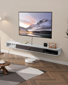 VEVOR TV Schrank hängend Wandhalterung, Fernsehschrank mit Kabelloch, schwebendes TV-Regal mit Stauraum für DVD-Player Kabelbox Spielekonsole, Hängeschrank 52 kg belastbar Weiß 180 cm Länge