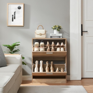 Schuhschrank Sykkylven 81 x 63 x 24 cm mit 2 Klappen Sonoma-Eiche [en. casa]