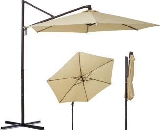 Sekey Ampelschirm 300cm Alu Sonnenschirm, 360° drehbar und neigbar, UV50+ Sonnenschutz, LxB: 300x300 cm, Gartenschirm, Kurbelbedienung und Einrastgarnitur, für Garten