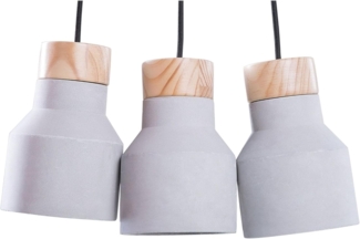 'Baht' Hängeleuchte Grau Beton und Holz 3-flammig Schirme in Glockenform Industrie Stil