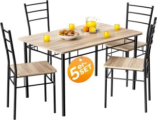 Casaria Essgruppe Leo, (5-tlg), mit 4 Stühlen Holz 5-tlg Set Metall 110x70cm Modern Esszimmer Küche