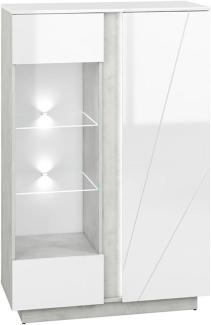 Vitrine Lumens Glasvitrine 92cm beton lichtgrau MDF weiß Hochglanz