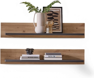 Stella Trading Memphis 2er Set Wandboard in Artisan Eiche Optik, Graphit FSC-Zertifiziert - Vielseitig einsetzbare Wandregale mit LED-Beleuchtung - 100 x 15 x 23 cm (B/H/T)