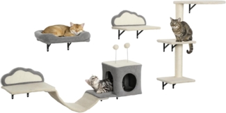 PawHut Katzen-Kletterwand Wandmontiertes Design, für 1-3 Katzen, Beige