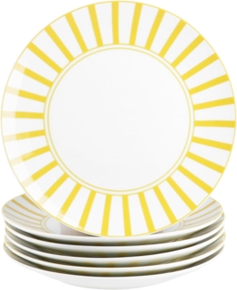 MamboCat Frühstücksteller 6er Set Split gelb Kuchenteller Porzellan Frühstücks-Teller Streifen