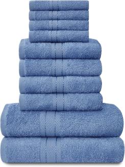 Lions Familien-Handtücher, 10-teiliges-Set, 100 % ägyptische Baumwolle, 4 x Gesicht, 4 x Hand, 2 x Badetuch, Premium Qualität, hoch wasserabsorbierendes Badzubehör, maschinenwaschbar, blau, 544654