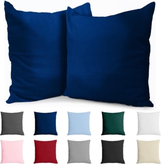Kissenbezug 65x65 Baumwolle Renforcé (2er-Set) - Dunkelblau - Dicht gewebt mit 57 Fäden/cm² - Kissenbezüge 65x65 cm - Oeko Tex Zertifiziert - Dreamzie