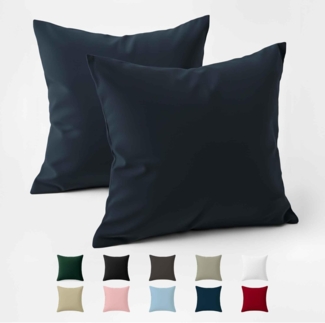 Kissenbezug 65x65 Baumwolle Renforcé (2er-Set) - Dunkelblau - Dicht gewebt mit 57 Fäden/cm² - Kissenbezüge 65x65 cm - Oeko Tex Zertifiziert - Dreamzie