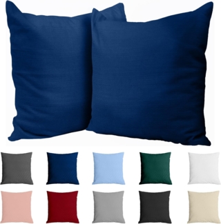 Kissenbezug 65x65 Baumwolle Renforcé (2er-Set) - Dunkelblau - Dicht gewebt mit 57 Fäden/cm² - Kissenbezüge 65x65 cm - Oeko Tex Zertifiziert - Dreamzie