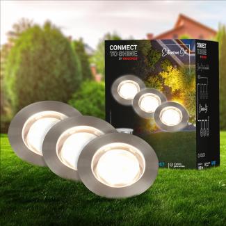 BRILONER - Connect to Shine 12V Gartensystem 3er Set LED Bodeneinbaustrahler, Erweiterungsset, IP67, warmweißes Licht, Gartenbeleuchtung, Bodeneinbauleuchten, 45x25 mm, Silberfarbig