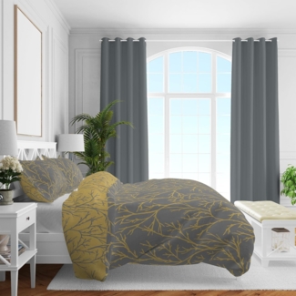 Brielle Bettwäsche Mako Satin Wendebettwäsche-Set - 2-tlg - Gelb-Grau, 2 teilig, Mit Reißverschluss, 100% Baumwolle